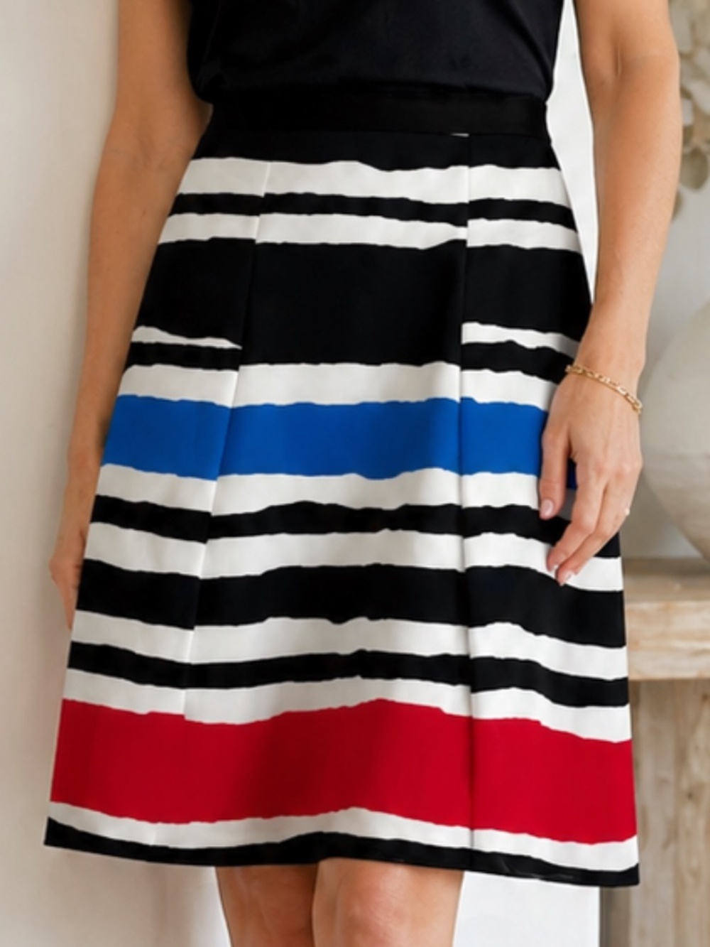 Classiques Entier Striped Pleated A-Line Swing Skirt Size 8
